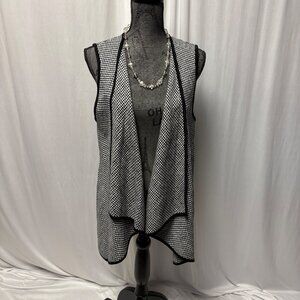 Chris & Carol Houndstooth Sleeveless Cardigan Womens Size Small Open Front Vest